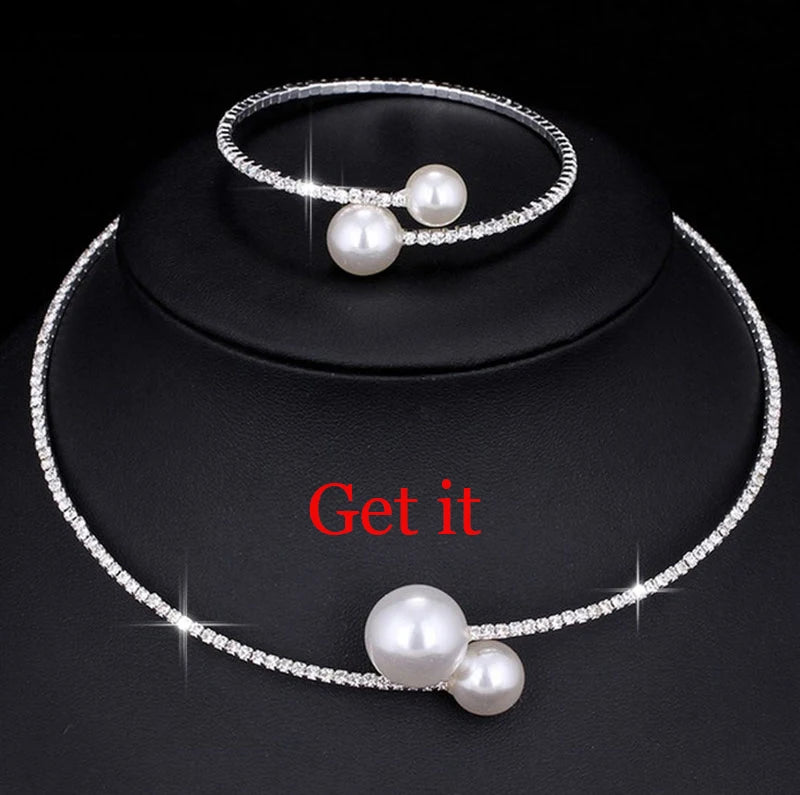 Crisluv™ Wedding Pearl Necklace, Bracelet &amp; Earrings Set