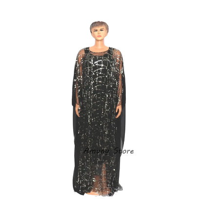 African Sequin Chiffon Maxi Dress Plus Size