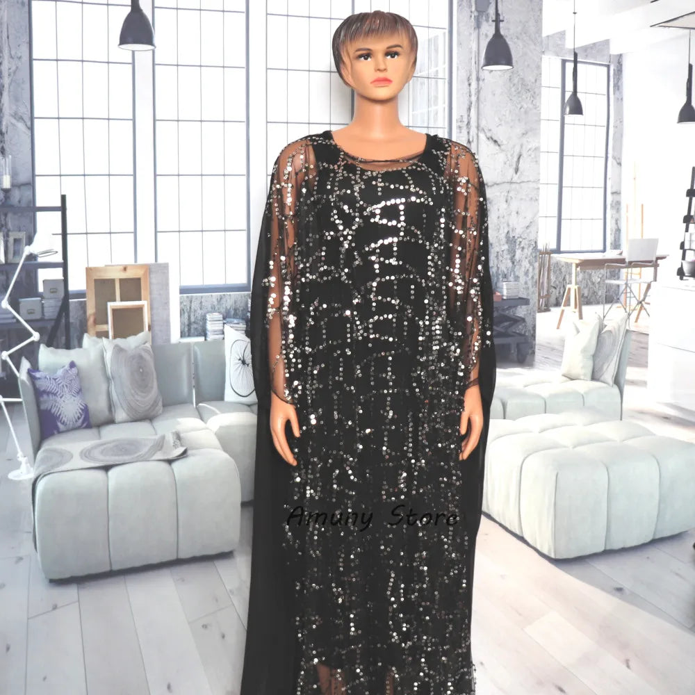 African Sequin Chiffon Maxi Dress Plus Size