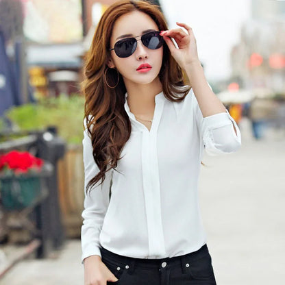 Crisluvᵀᴹ Women’s Long Sleeve V-Neck Chiffon Blouse – Elegant Autumn Office Shirt