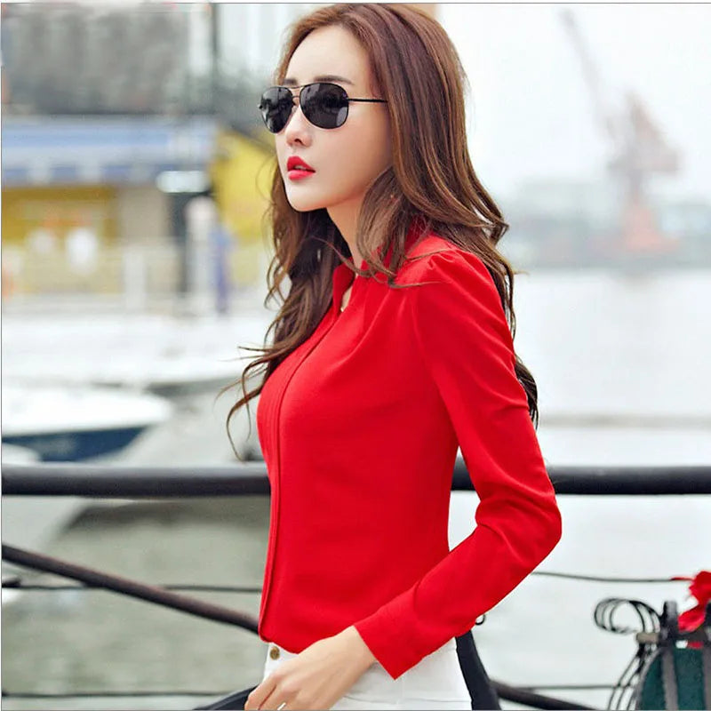 Crisluvᵀᴹ Women’s Long Sleeve V-Neck Chiffon Blouse – Elegant Autumn Office Shirt
