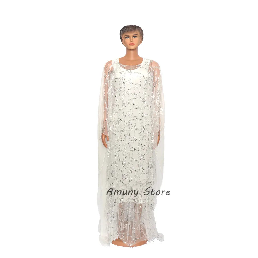 African Sequin Chiffon Maxi Dress Plus Size
