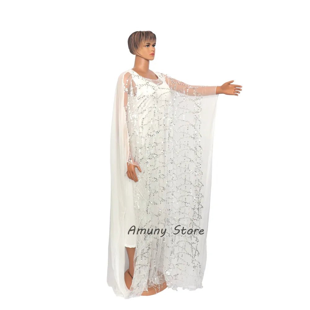 African Sequin Chiffon Maxi Dress Plus Size
