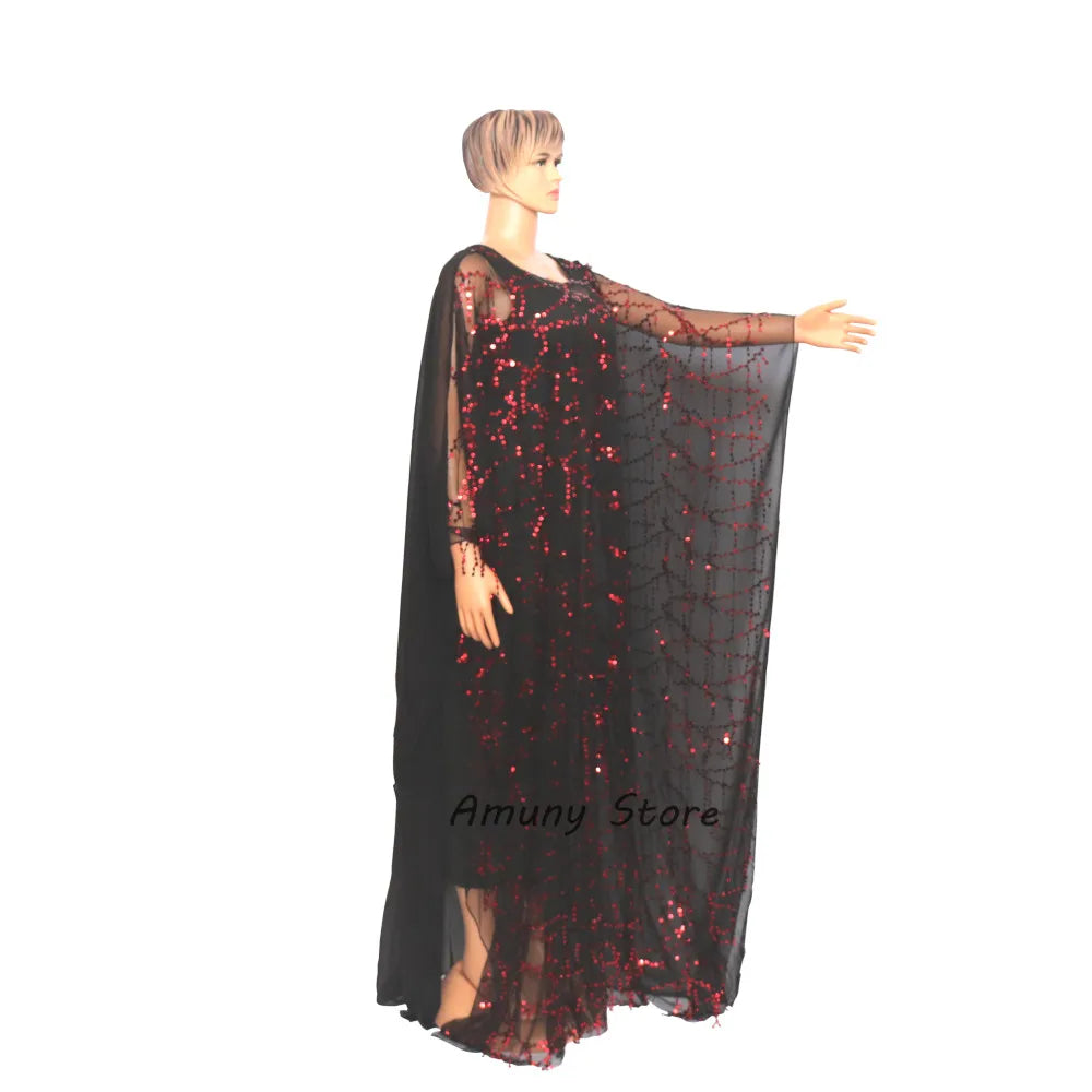 African Sequin Chiffon Maxi Dress Plus Size