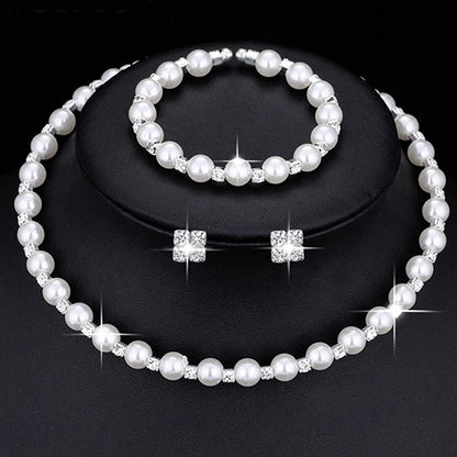Crisluv™ Wedding Pearl Necklace, Bracelet &amp; Earrings Set