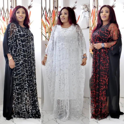 African Sequin Chiffon Maxi Dress Plus Size