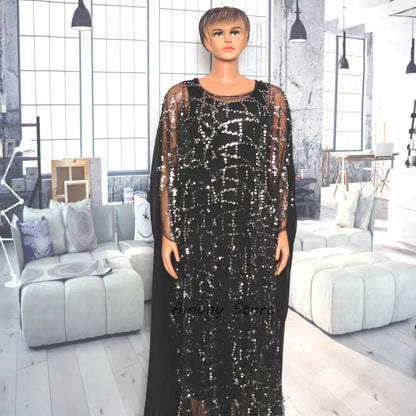 African Sequin Chiffon Maxi Dress Plus Size