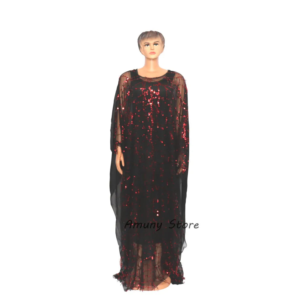 African Sequin Chiffon Maxi Dress Plus Size