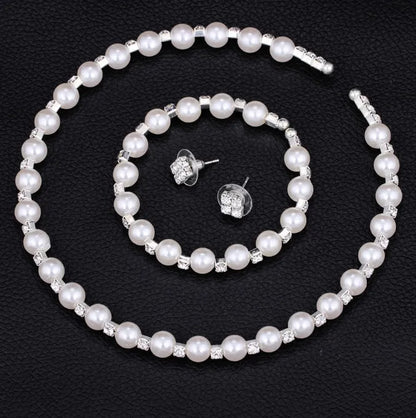 Crisluv™ Wedding Pearl Necklace, Bracelet &amp; Earrings Set