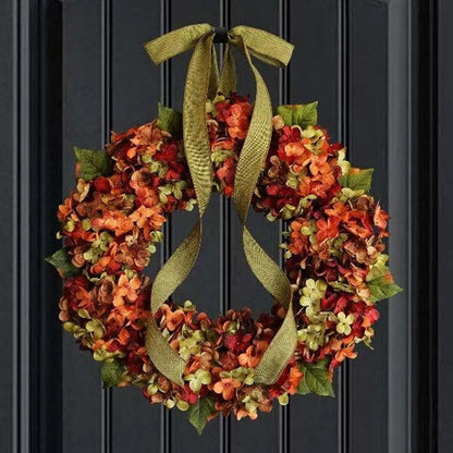 Thanksgiving Wreath Fall Hydrangea Bowknot Decoration Flower Garland Wreath Thanksgiving Front Door Home Decor