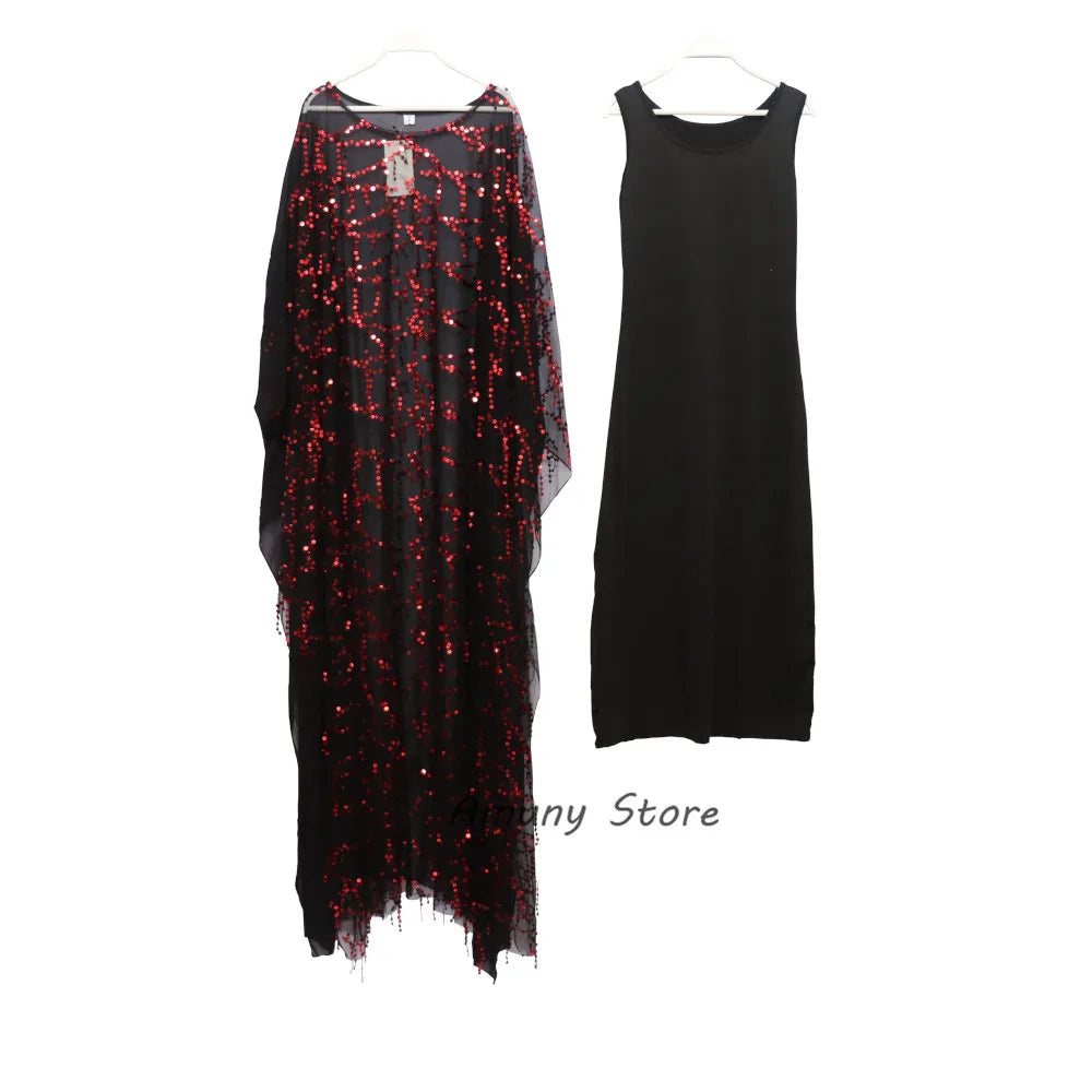 African Sequin Chiffon Maxi Dress Plus Size