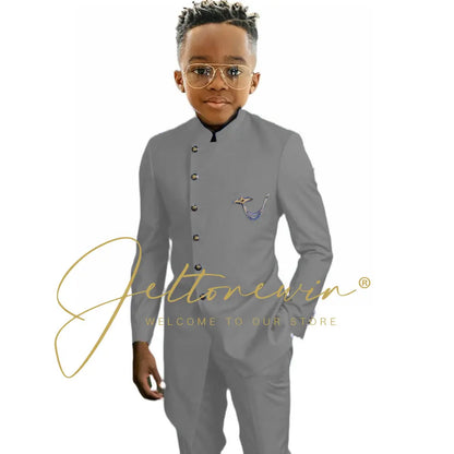 Royal Blue African Design Boys Suits Set For Wedding Formal Tuxedo Kids Costume Piano Performance Children Tailor Made