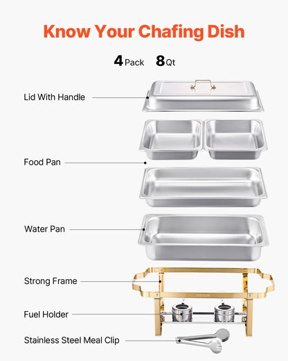 8 Qt Stainless Steel Chafing Dish Set 4-Pack