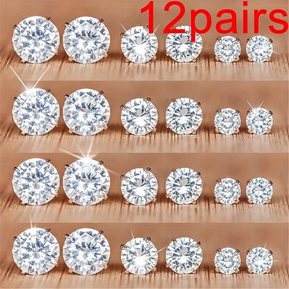 12 Pairs Eight Claw Glass Water Diamond Earrings, Versatile Flower Artificial Crystal Card Earring Set Earrings, Earring Set
