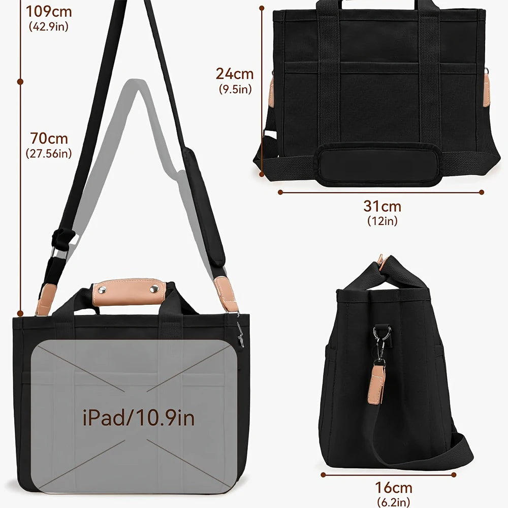 Women’s Canvas Tote Bag with Multiple Pockets, Large Capacity Shoulder Messenger Bag, Stylish, Durable &amp; Versatile for Daily
