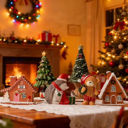 Christmas Desktop Decorations,Creative Resin Christmas Trees, Little Houses Photo Props,Miniature House Figurine Tabletop Decor