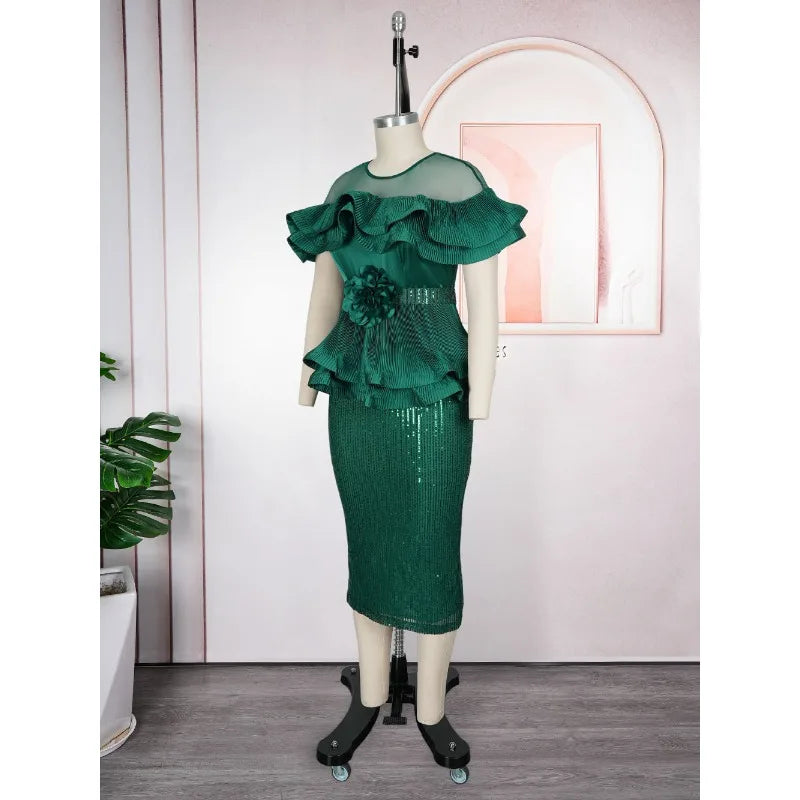 Luxury Sequin Bodycon Party Dress African Evening Prom Gown