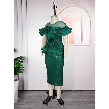 Luxury Sequin Bodycon Party Dress African Evening Prom Gown