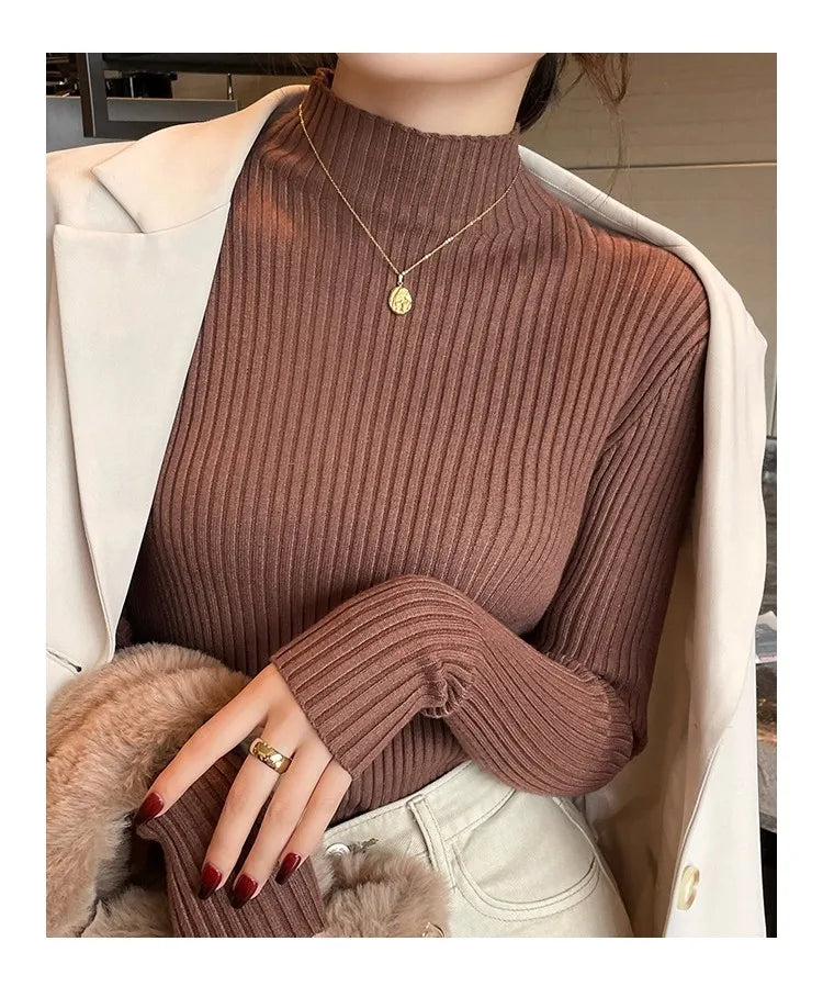 Chic Women’s Turtleneck Knit Sweater – Autumn Winter Slim Pullover
