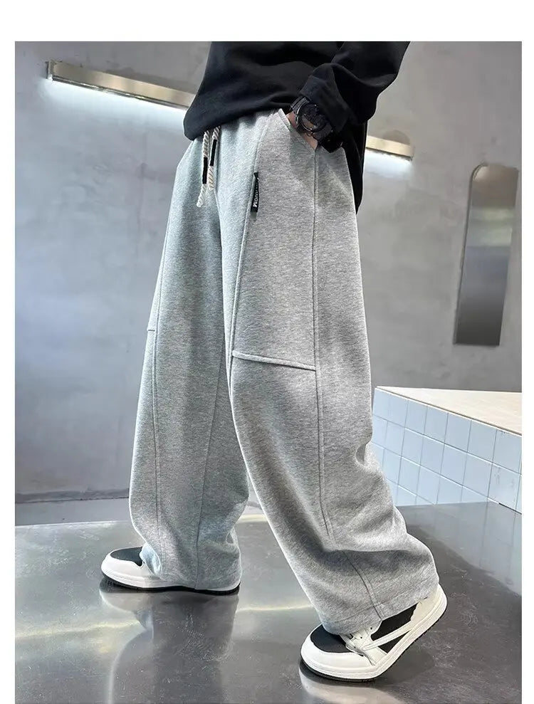 Crisluvᵀᴹ Boys Wide‑Leg Sweatpants 5–14Y – Elastic Waist Spring Streetwear Pants