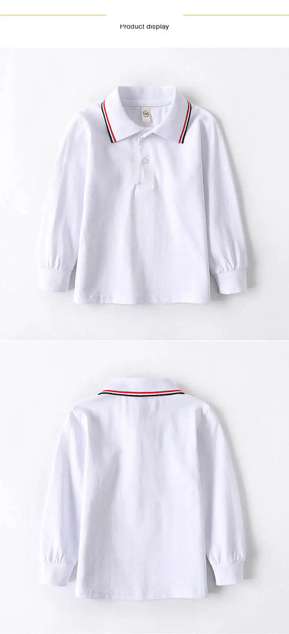 Children Long Sleeve Cotton School Uniform White