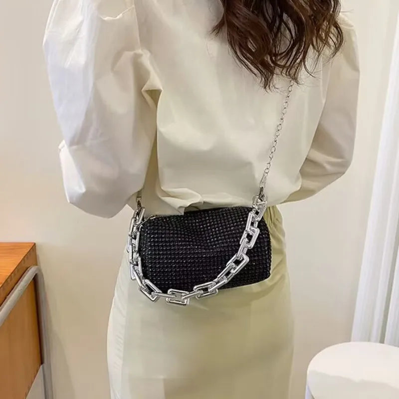 Allover Rhinestone Bucket Bag, Glitter Chain Prom Purse, Women&
