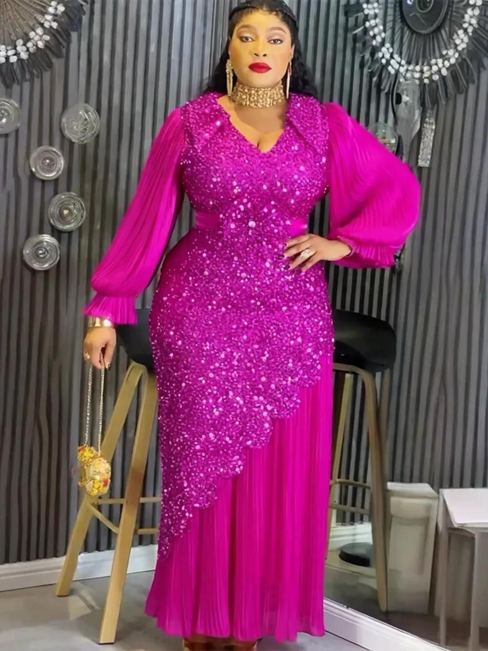 African Dresses for Women Plus Size Sequin Evening Party Long Dress Dashiki Ankara Turkey Outfits Robe African Clothes