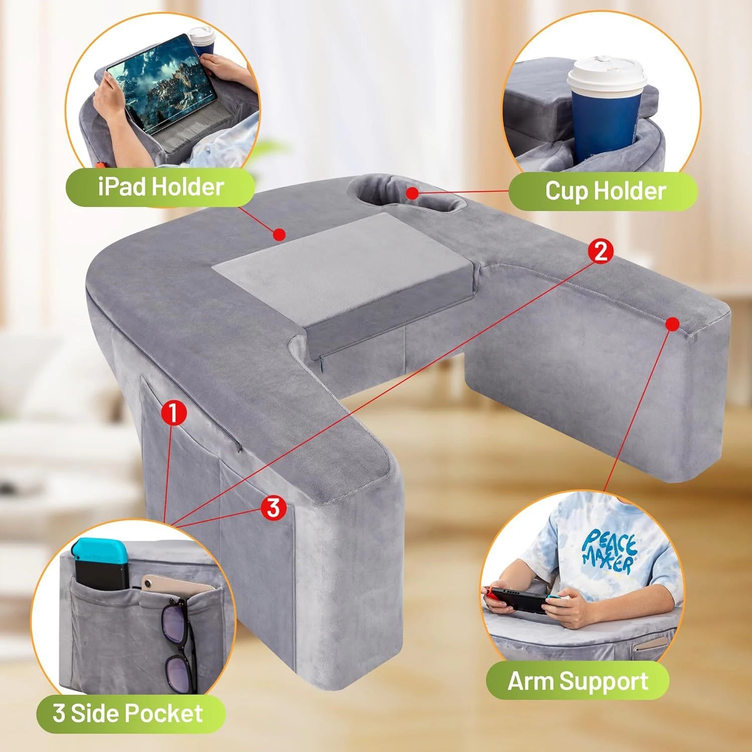 Reading Pillow for Gaming Memory Foam Lap Desk Gray