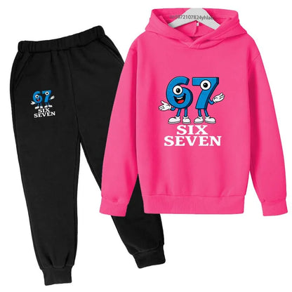 Six Seven Funny Number Cartoon Print Kids Spring Autumn Casual 2Pcs Hoodie+Jogging Pants Tracksuits 2-13Years Boys Girls Clothes