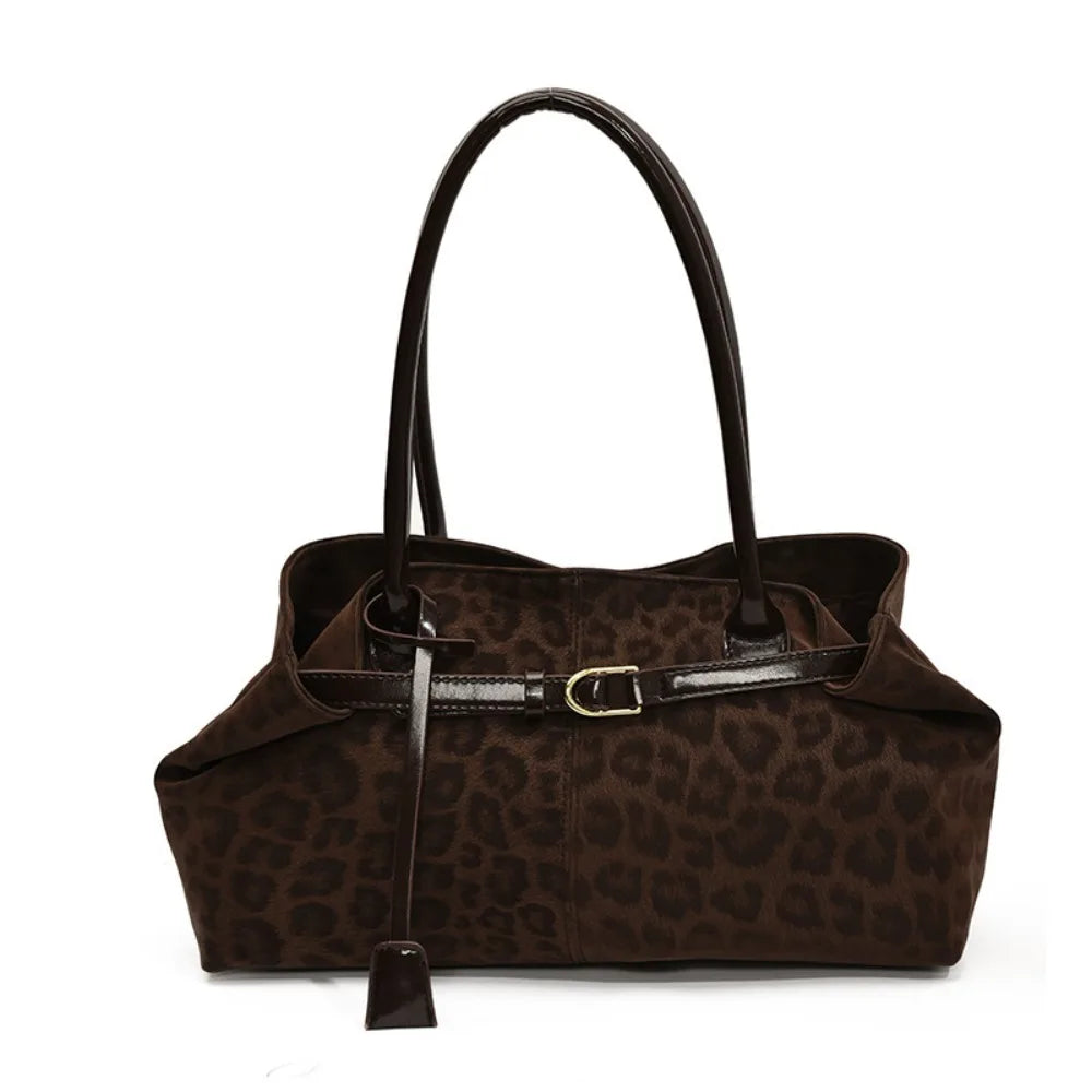 Trendy PU Leopard Print Tote Bag Large Capacity Casual Women&