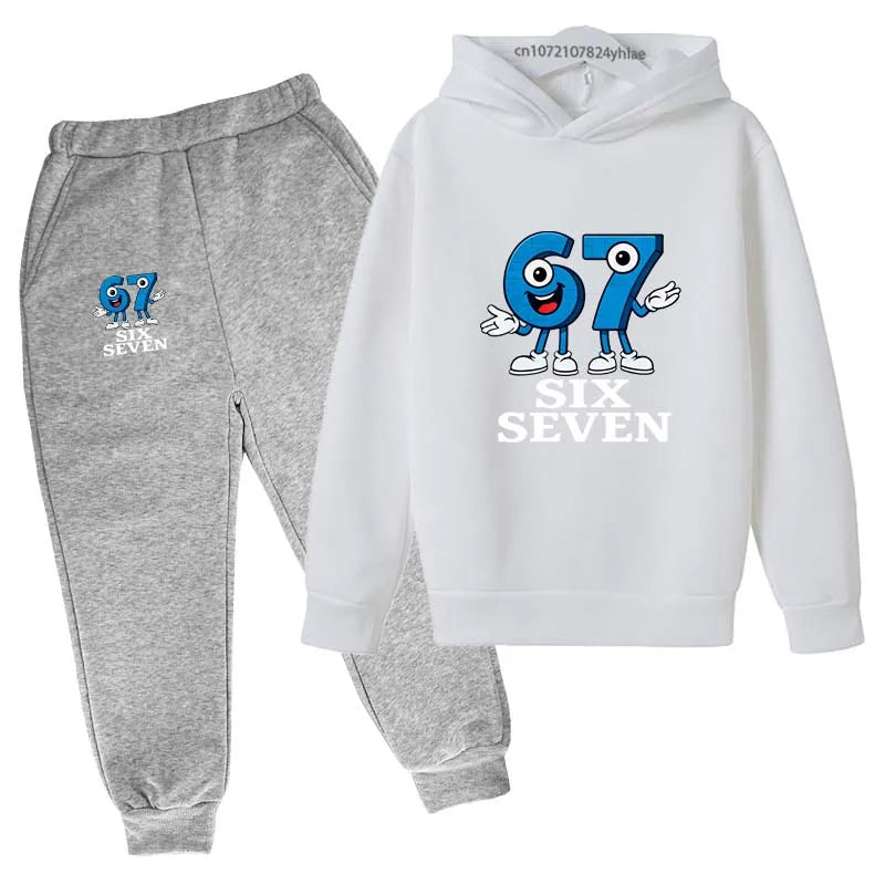 Six Seven Funny Number Cartoon Print Kids Spring Autumn Casual 2Pcs Hoodie+Jogging Pants Tracksuits 2-13Years Boys Girls Clothes
