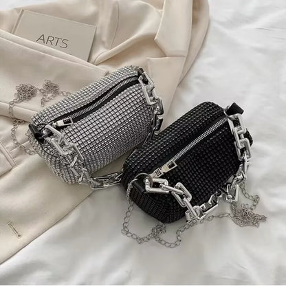 Allover Rhinestone Bucket Bag, Glitter Chain Prom Purse, Women&