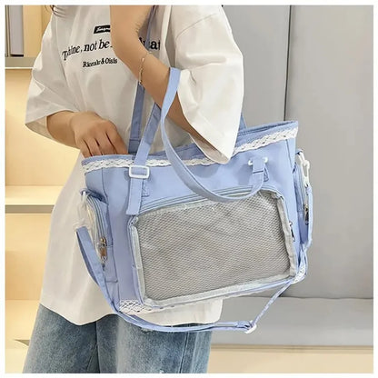 Japan Style Preppy Messenger Bag with Cute Bow Anime Shoulder Crossbody Bag For Sweet JK Girls Tote Bag