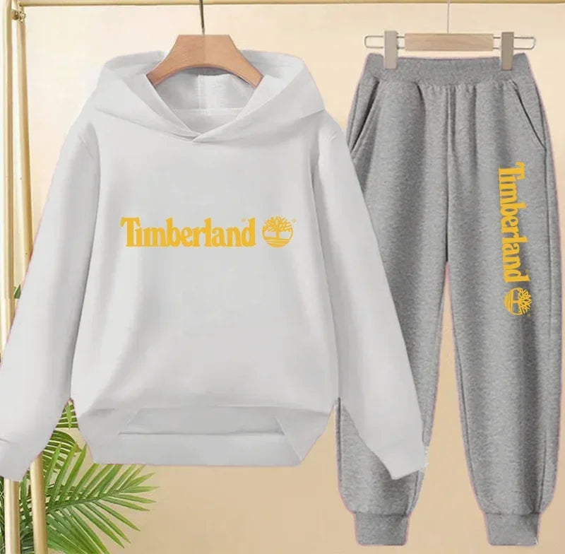 Enfants automne printemps tendance lettre imprimer 2 pièces sweat à capuche + pantalon survêtements 2-13 ans garçons filles tenu