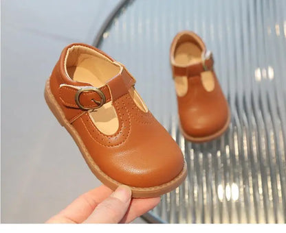 T-strap Girls Oxfords Spring Autumn Kids Soft PU Leather Shoes For Girl School Children Princess Dress Shoes Black, Brown, White