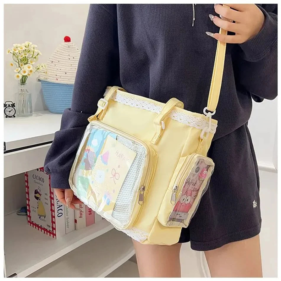 Japan Style Preppy Messenger Bag with Cute Bow Anime Shoulder Crossbody Bag For Sweet JK Girls Tote Bag