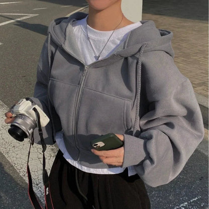 Women’s Zip-Up Hooded Hoodie – Autumn Winter Streetwear Crop Jacket  If you want: