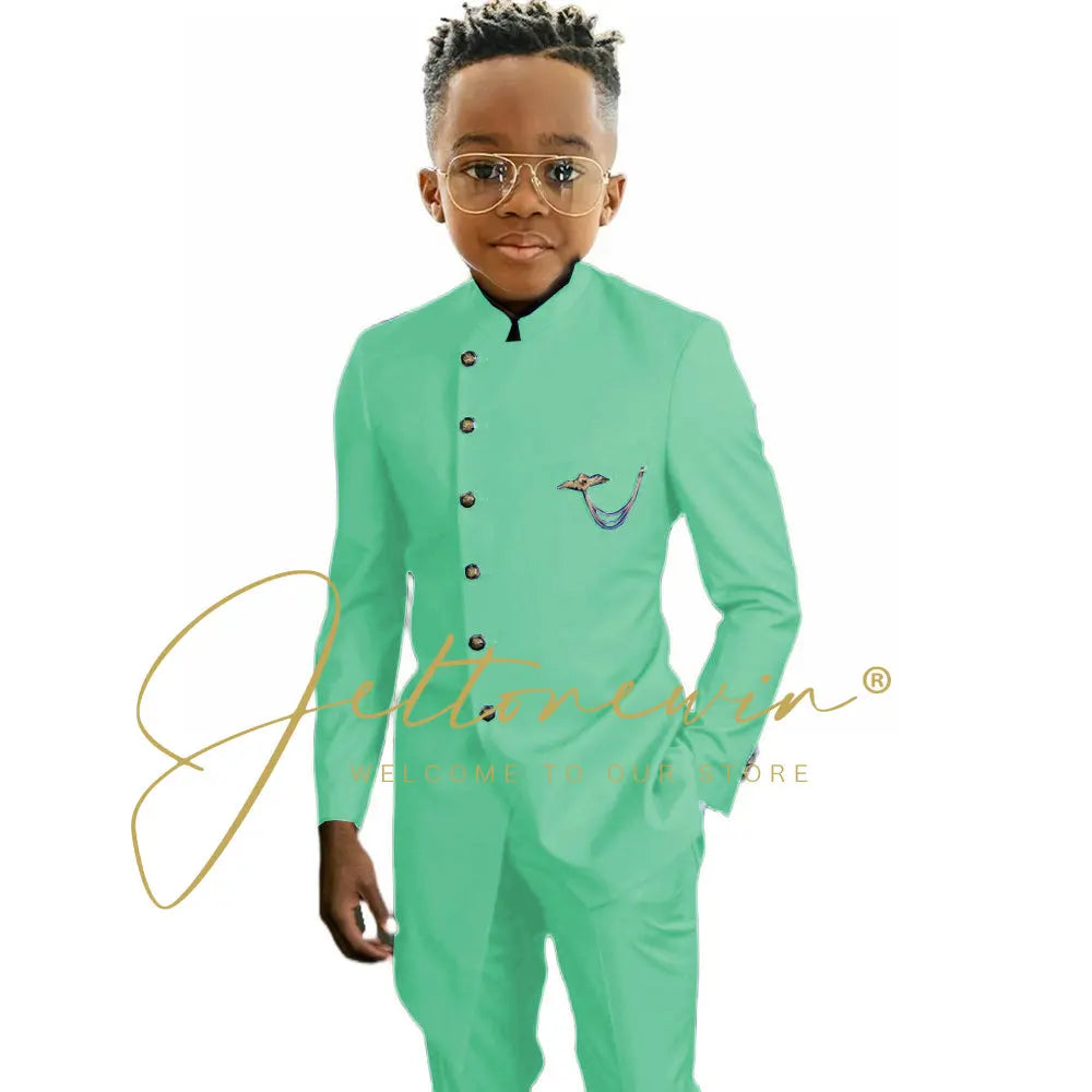 Royal Blue African Design Boys Suits Set For Wedding Formal Tuxedo Kids Costume Piano Performance Children Tailor Made
