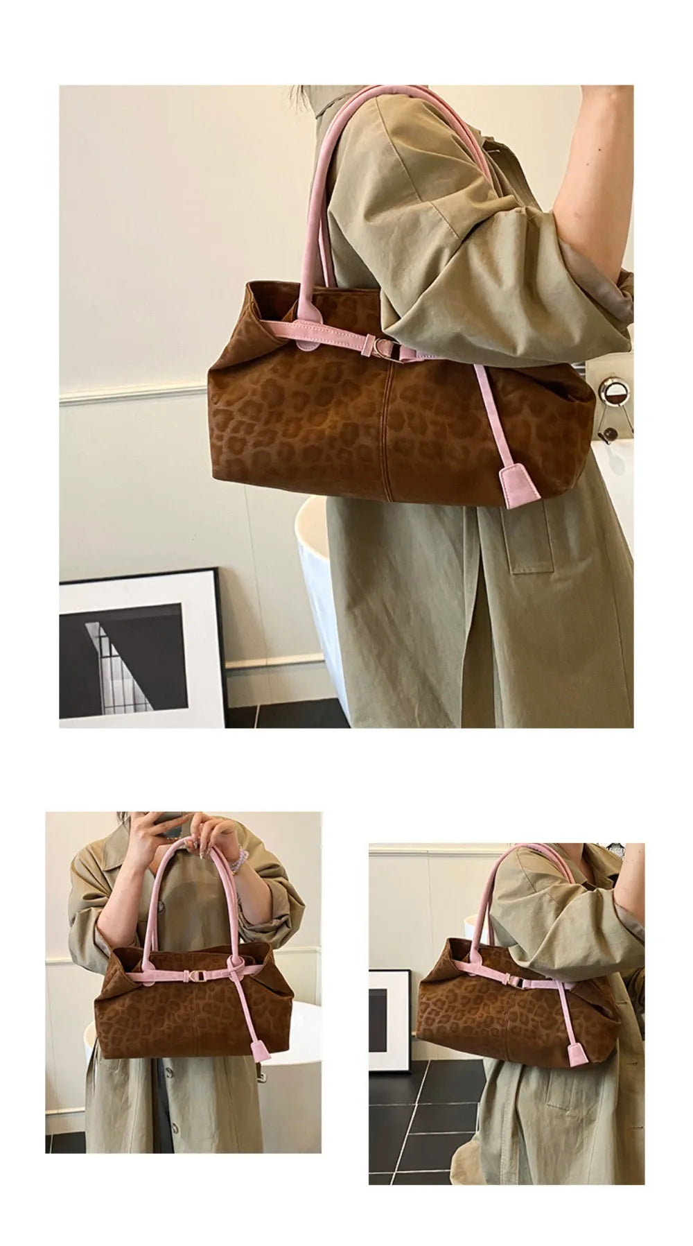 Trendy PU Leopard Print Tote Bag Large Capacity Casual Women&
