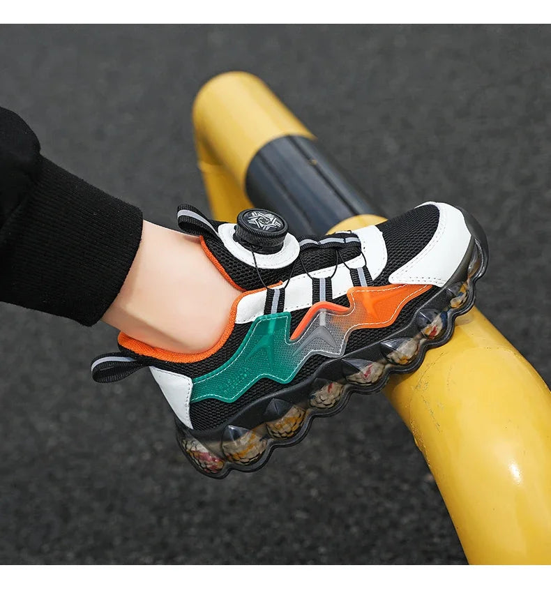 Children Shoes Thick Soled Running Rotary Buckle Kids Sports Casual Tennis For Girls Boys Outdoor Mesh Breathable Unisex Sneaker