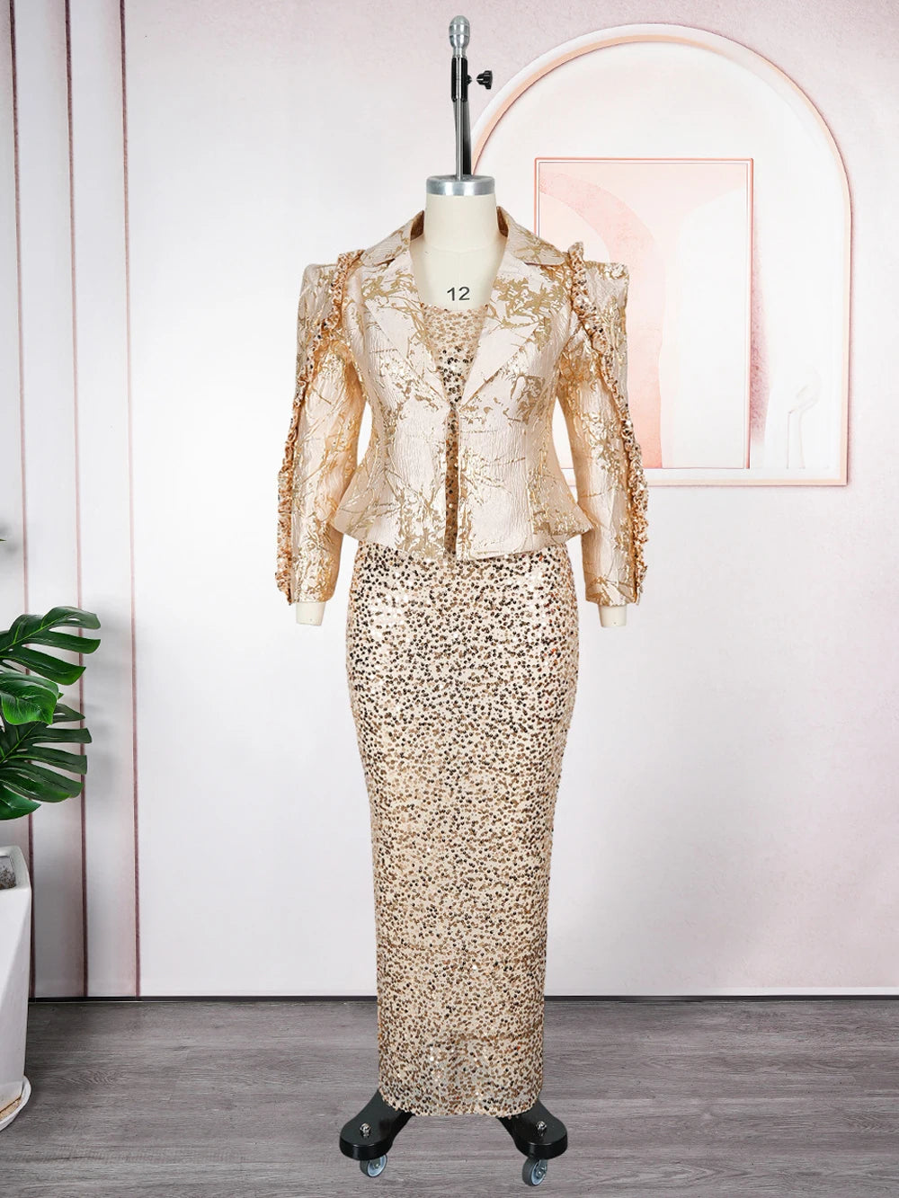Luxury Sequin Coat Dress Set