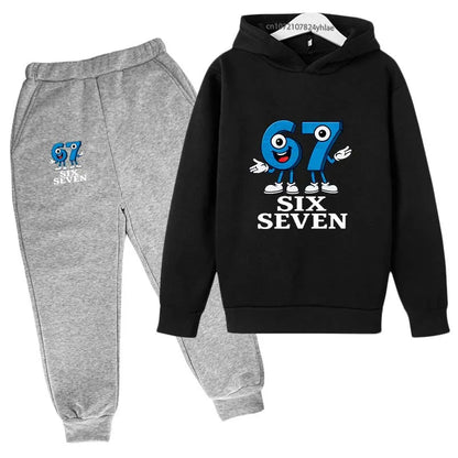 Six Seven Funny Number Cartoon Print Kids Spring Autumn Casual 2Pcs Hoodie+Jogging Pants Tracksuits 2-13Years Boys Girls Clothes