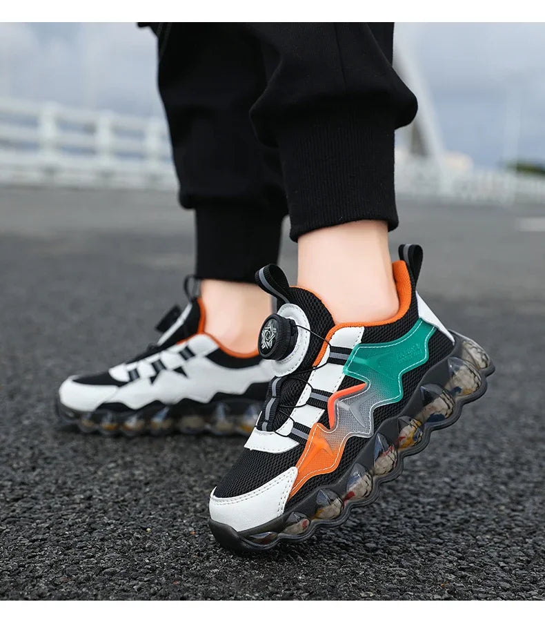 Children Shoes Thick Soled Running Rotary Buckle Kids Sports Casual Tennis For Girls Boys Outdoor Mesh Breathable Unisex Sneaker