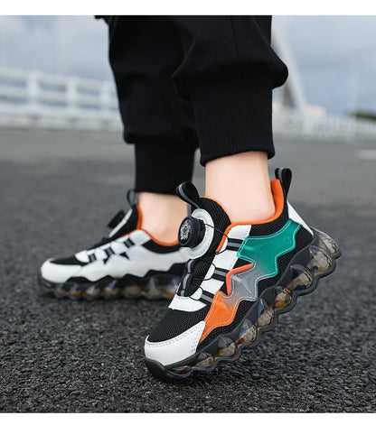 Children Shoes Thick Soled Running Rotary Buckle Kids Sports Casual Tennis For Girls Boys Outdoor Mesh Breathable Unisex Sneaker