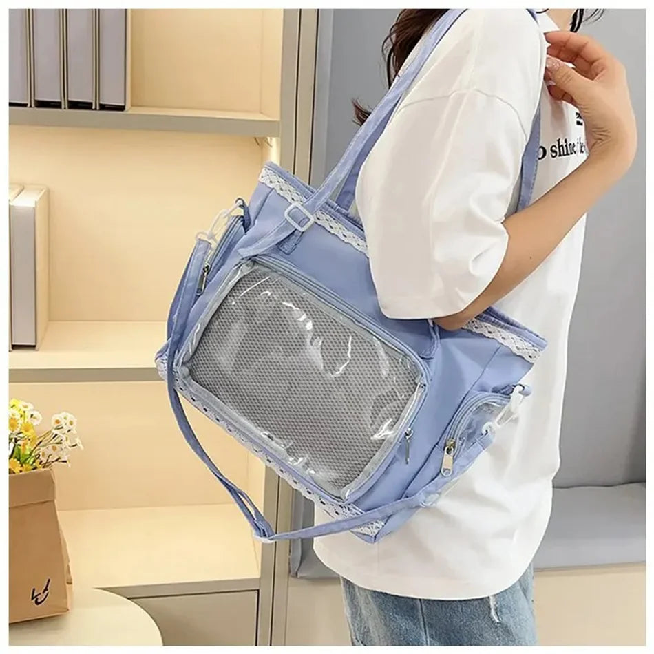 Japan Style Preppy Messenger Bag with Cute Bow Anime Shoulder Crossbody Bag For Sweet JK Girls Tote Bag