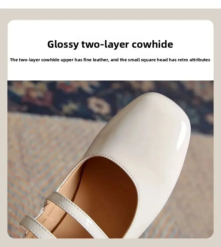 French Patent Leather Mary Jane Shoes – Retro Wine Red Slip-On with Buckle Low Heel