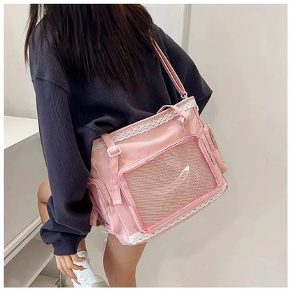 Japan Style Preppy Messenger Bag with Cute Bow Anime Shoulder Crossbody Bag For Sweet JK Girls Tote Bag