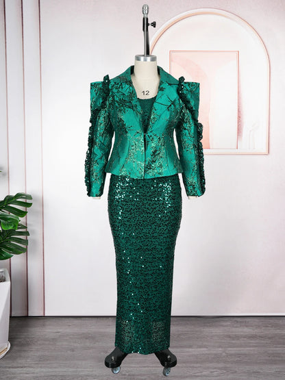 Luxury Sequin Coat Dress Set