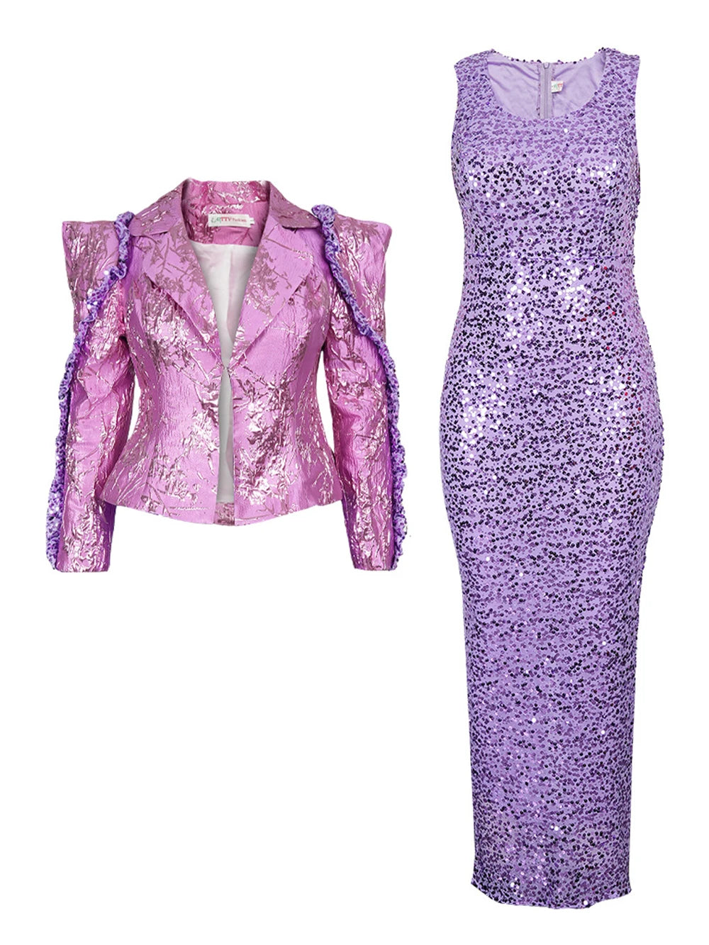 Luxury Sequin Coat Dress Set