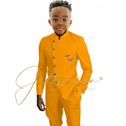 Royal Blue African Design Boys Suits Set For Wedding Formal Tuxedo Kids Costume Piano Performance Children Tailor Made
